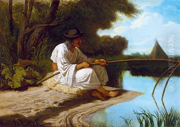 Fisherman, C. 1860 Oil Painting by Karoly Lotz