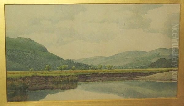 'a Glimpse Of The Meadows Llanelltyd', And Another Similar Landscape Oil Painting by Charles Bentley