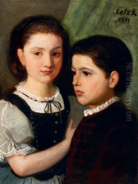 Siblings Oil Painting by Karoly Lotz