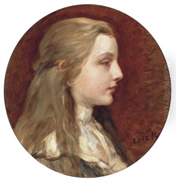 Szoke Lany Feher Bluzban - Sandor Ilonka Arckepe (blond Girl In White Blouse -portrait Of Ilonka Sandor) Oil Painting by Karoly Lotz