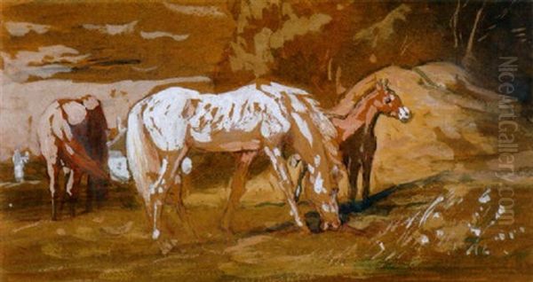 Lovak (horses) Oil Painting by Karoly Lotz