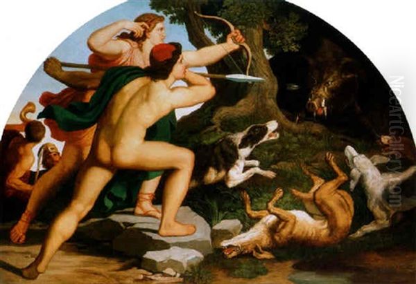 Apollo Es Diana Vadaszaton (apollo And Diana Hunting) Oil Painting by Karoly Lotz