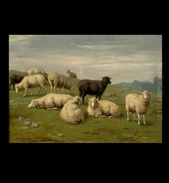 Sheep In A Meadow Oil Painting by Matilda Lotz