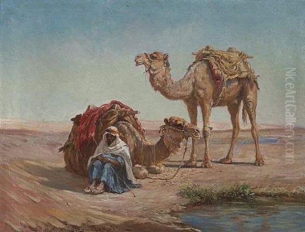 Tending The Camels Oil Painting by Matilda Lotz