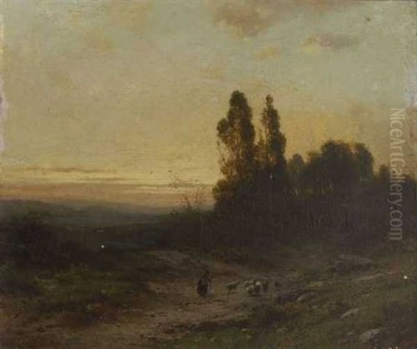 Abendliche Baumlandschaft Oil Painting by Moritz Eduard Lotze