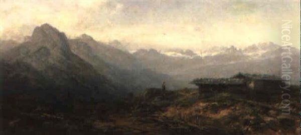 Hutteneckalm Mit Dem Dachstein Oil Painting by Moritz Eduard Lotze