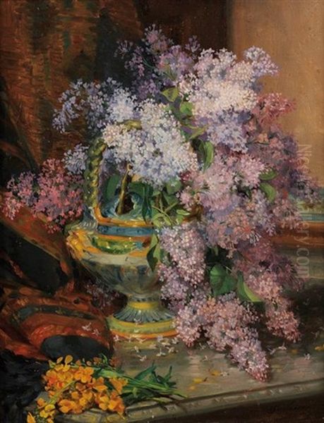 Bouquet De Lilas Oil Painting by Henri Jean Pierre Loubat