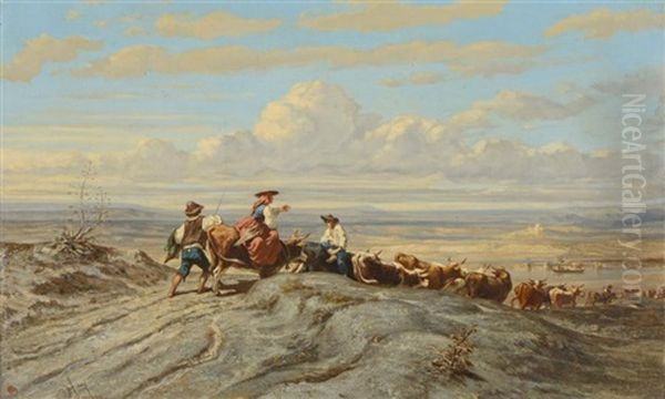 La Transhumance, Vallee De La Durance (?) Oil Painting by Emile (Charles Joseph) Loubon