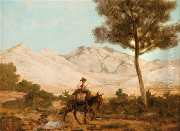 Paysan Sur Son Ane Oil Painting by Emile (Charles Joseph) Loubon