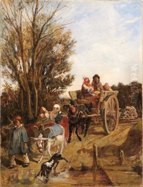 La Charrette Oil Painting by Emile (Charles Joseph) Loubon