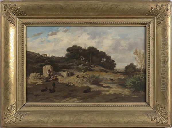 Bergers Dans Un Paysage Oil Painting by Emile (Charles Joseph) Loubon