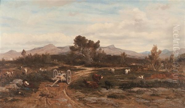 Paysage Provencal A La Charrette Oil Painting by Emile (Charles Joseph) Loubon