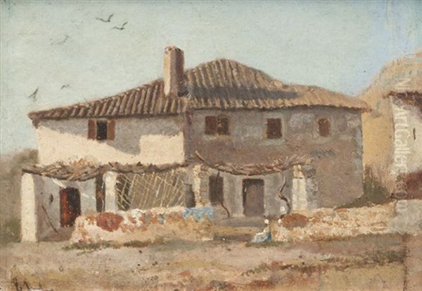 La Ferme En Provence Oil Painting by Emile (Charles Joseph) Loubon