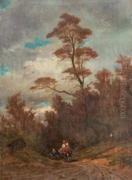 Personnages Sur Le Chemin Oil Painting by Emile (Charles Joseph) Loubon