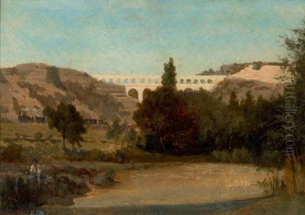 Aqueduc De Roquefavour Avec Passage D'un Train Oil Painting by Emile (Charles Joseph) Loubon