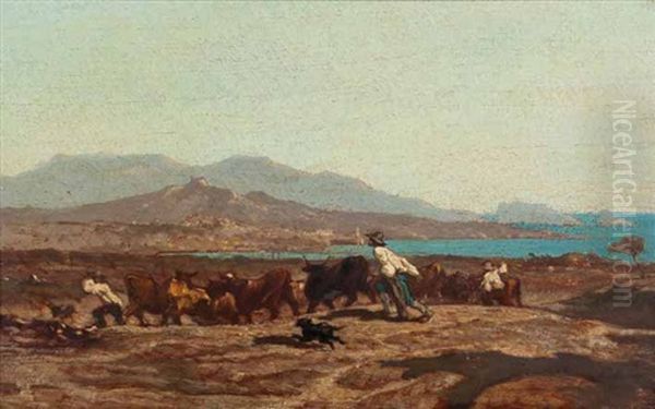 Vue De Marseille, Prise Des Aygalades, Un Jour De Marche (study) Oil Painting by Emile (Charles Joseph) Loubon