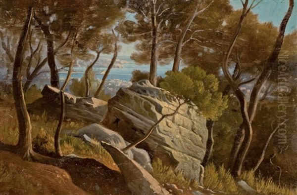 Paysage Provencal De Bord De Mer (+ Village Meridional; Double-sided) Oil Painting by Emile (Charles Joseph) Loubon