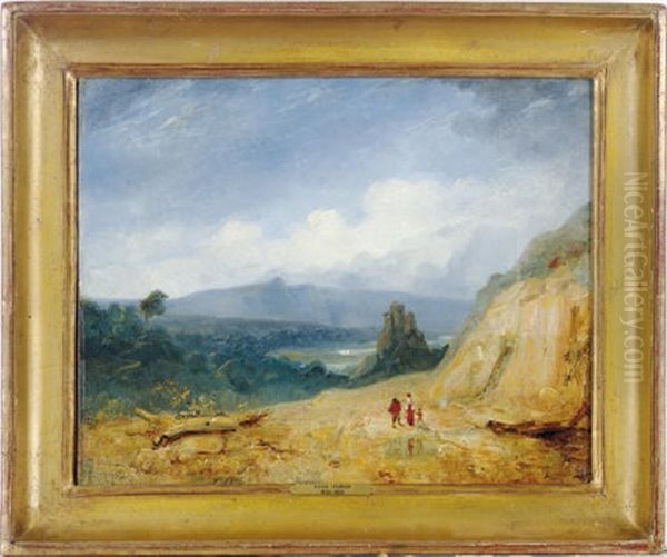 Figures On A Mountain Pass In Italy Oil Painting by Emile (Charles Joseph) Loubon