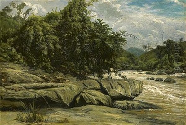 Paysage Au Fleuve Oil Painting by Emile (Charles Joseph) Loubon