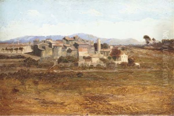 Village (+ Pinede, Verso) Oil Painting by Emile (Charles Joseph) Loubon