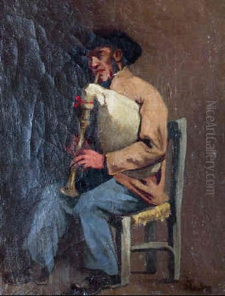 Le Joueur De Cornemuse Oil Painting by Emile (Charles Joseph) Loubon