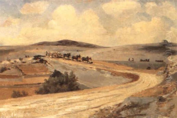 La Route Animee Oil Painting by Emile (Charles Joseph) Loubon