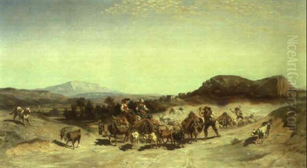 La Transhumance Avec Le Mont Sainte-victoire Oil Painting by Emile (Charles Joseph) Loubon