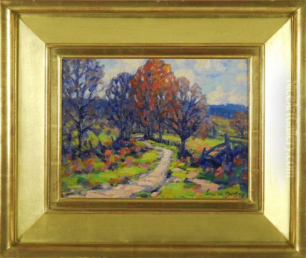 Autumnal Landscape With Country Path Oil Painting by John William Bentley