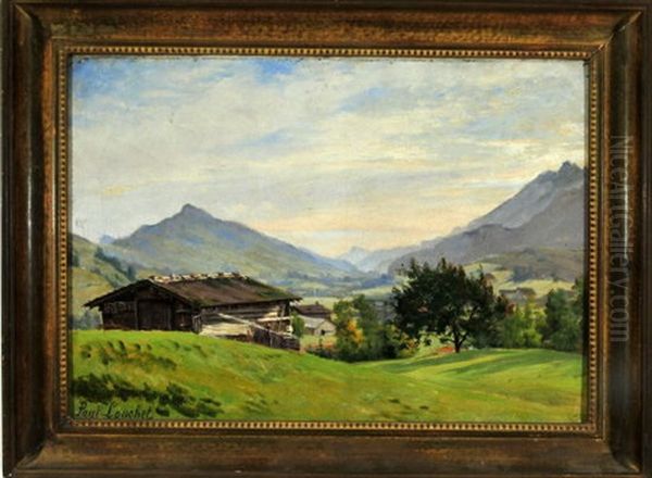 Almhutte Mit Blick In Die Weite Schweizer Bergwelt Bei Chateau-d'oex Oil Painting by Paul Francois Louchet