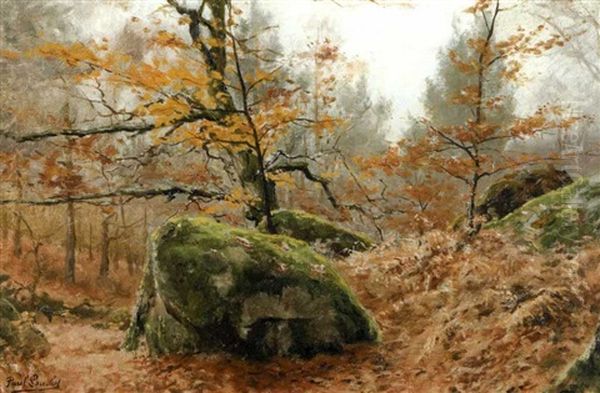 Rochers A Fontainebleau Oil Painting by Paul Francois Louchet