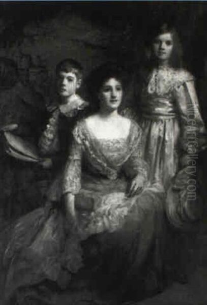 Portrait Of A Mother With Two Children Oil Painting by William Mouat Loudan