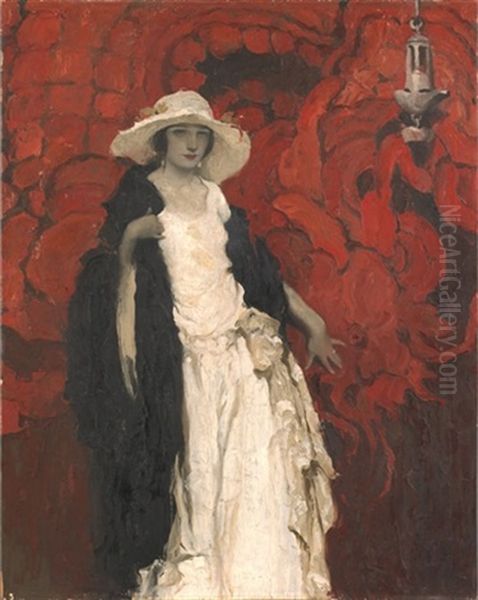 Portrait Of A Lady In White Oil Painting by Walt Louderback