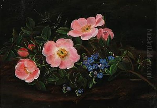 Still Life With Flowers On A Tree Stump Oil Painting by  Louise (Queen of Denmark)