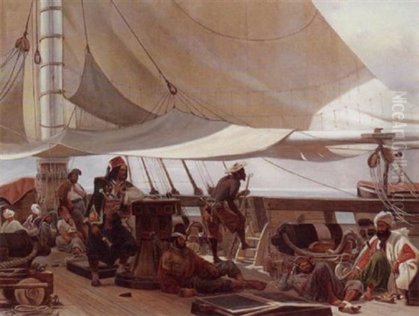 Turkish Sailors On A Boat At Full Sail Oil Painting by  Louise (Queen of Denmark)