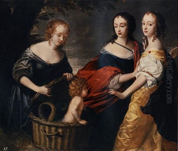 Allegorical Portrait Of Three Ladies And A Child As The Finding Of Erichthonius Oil Painting by  Louise Hollandine Princess of Palatine