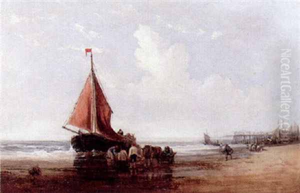 Great Yarmouth Beach & Jetty Oil Painting by Thomas Lound