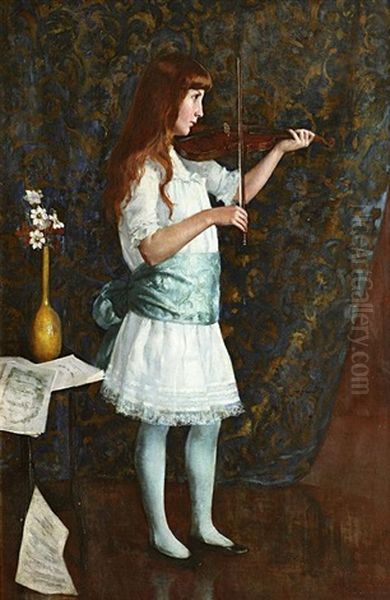 Young Girl Playing The Violin Oil Painting by Arthur Loureiro