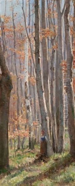 At The Edge Of The Beech Forest, Fontainebleau Oil Painting by Arthur Loureiro