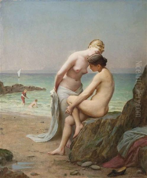 Secrets On The Shore Oil Painting by Jacques Joseph Leopold Loustau