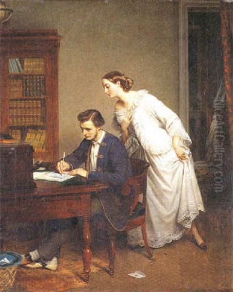 La Lettre Oil Painting by Jacques Joseph Leopold Loustau