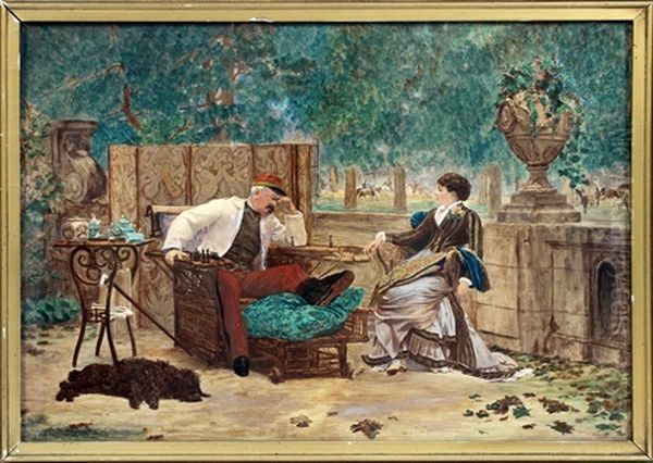 Domestic Comforts Oil Painting by Louis Auguste Georges Loustaunau