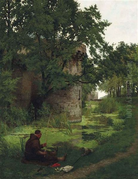 Fishing In The Castle Moat by Louis Auguste Georges Loustaunau