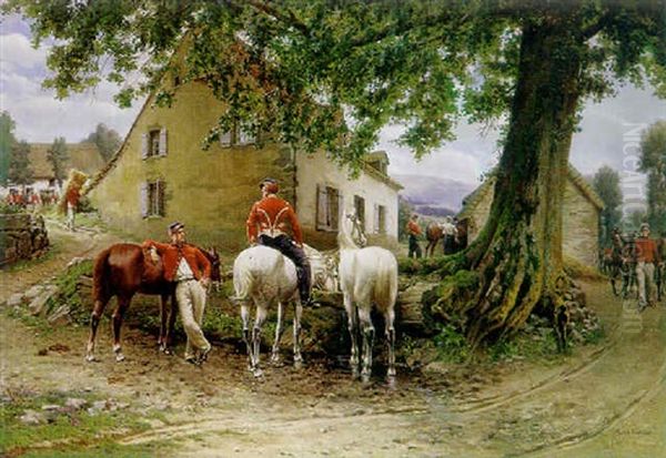 Horsemen Resting Oil Painting by Louis Auguste Georges Loustaunau