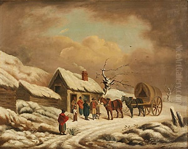 Byscen I Vinter Med Ekipage Och Figurer Oil Painting by Philipp Jakob Loutherbourg the Elder