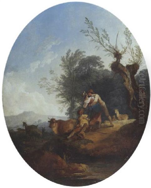 Landschaft Mit Liebespaar Oil Painting by Philipp Jakob Loutherbourg the Elder