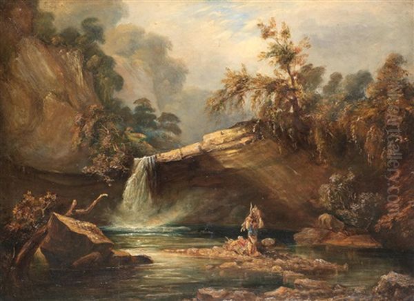 Figures Before Sgwd Gwladys Waterfall, On The River Pyrddin, Wales Oil Painting by Philip James de Loutherbourg