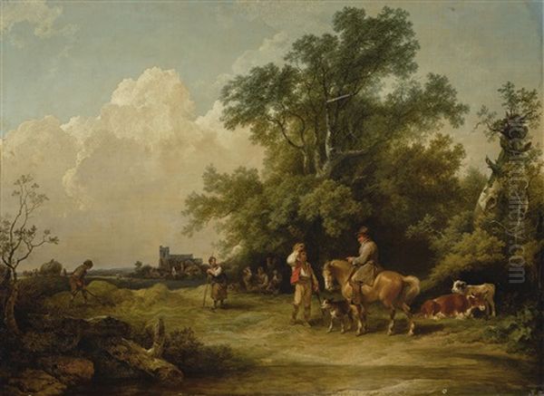 A Landscape With Herdsmen, Animals, And A Traveler On A Horse The Foreground Oil Painting by Philip James de Loutherbourg