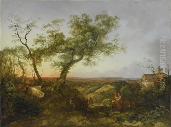 A Mountainous Summer Landscape, A Cart And Figures In The Foreground Oil Painting by Philip James de Loutherbourg