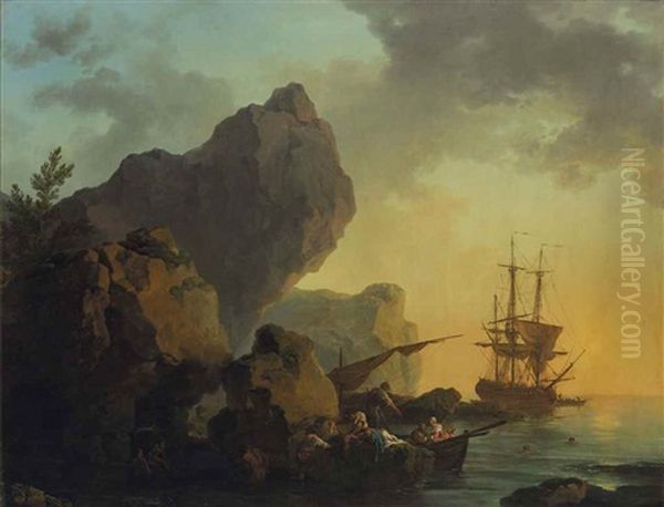 Une Marine Au Soleil Couchant Oil Painting by Philip James de Loutherbourg