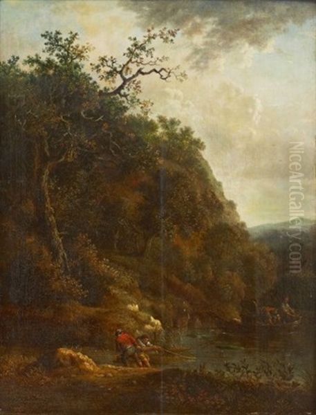 Bergslandskap Med Fiskare Oil Painting by Philip James de Loutherbourg